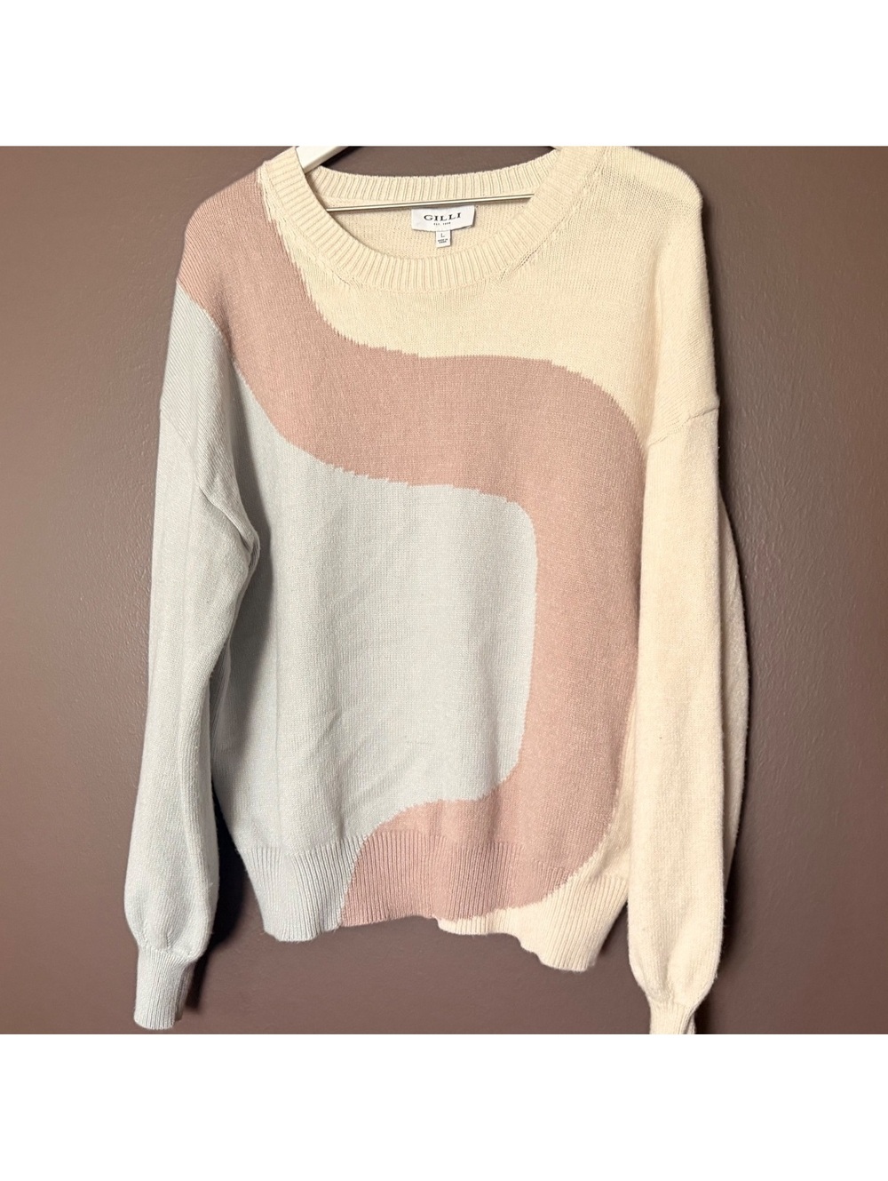 Gilli color-blocked crewneck sweater with soft pastel abstract wave Size Large